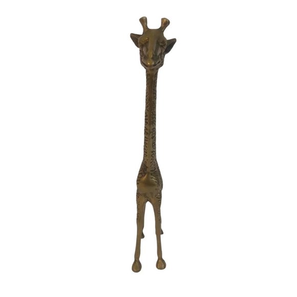 Brass Giraffe Statue Mid Century 12"Tall Polished Vintage Figurine Decorative - Picture 2 of 4